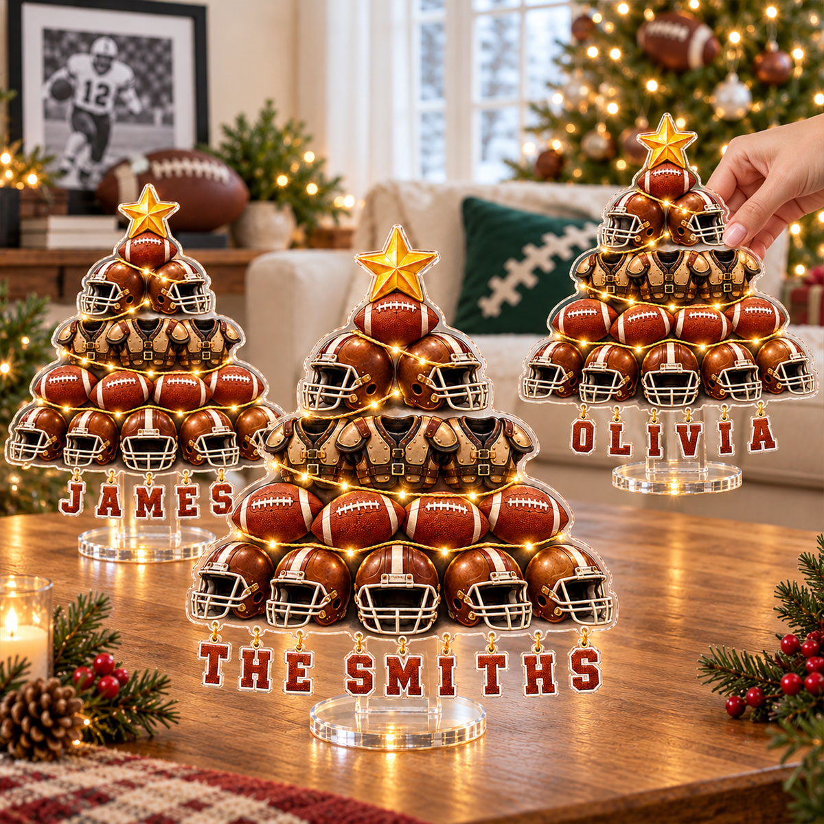 Love Football Christmas Gift For Family, Friends - Personalized Football Light Up Standee With Charms