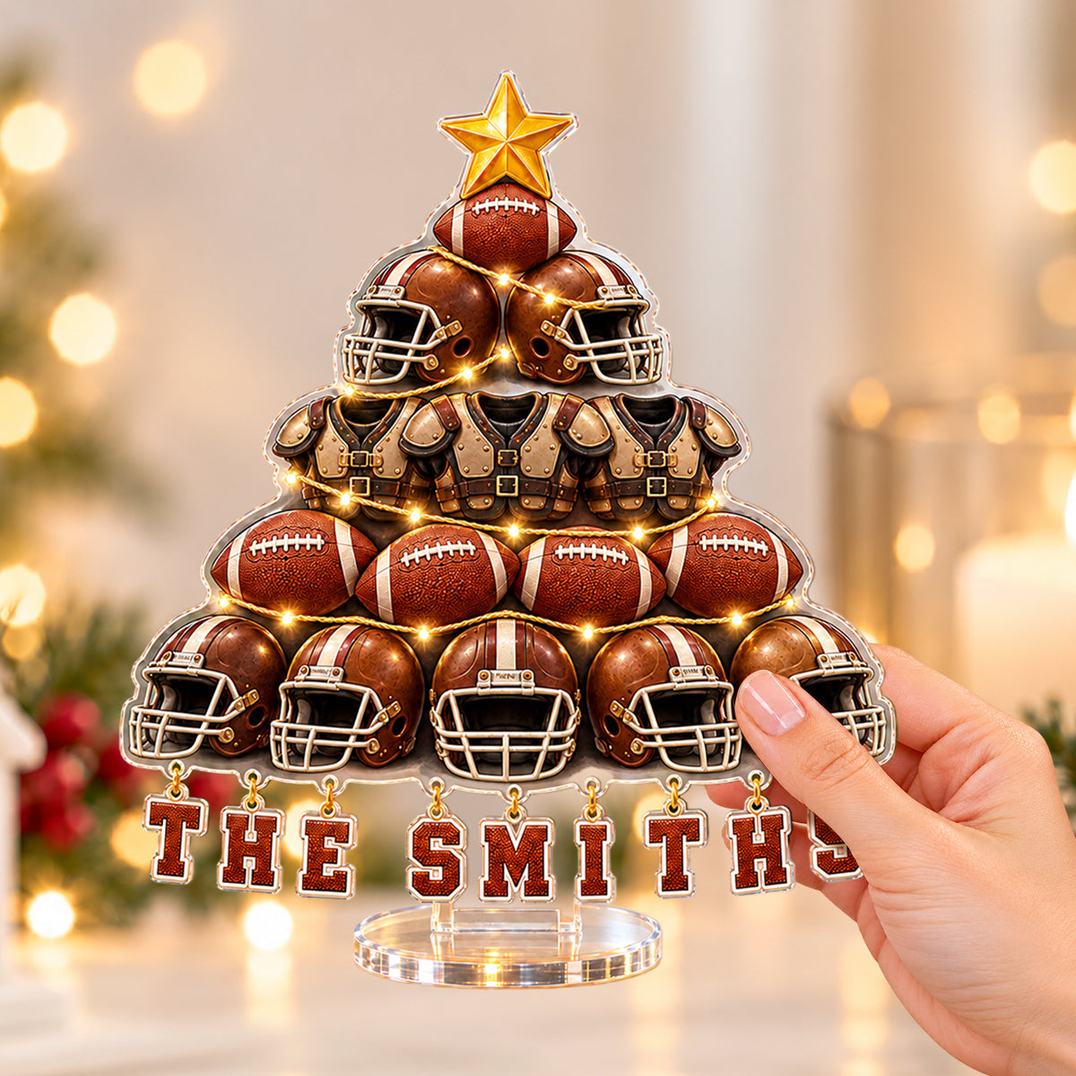 Love Football Christmas Gift For Family, Friends - Personalized Football Light Up Standee With Charms