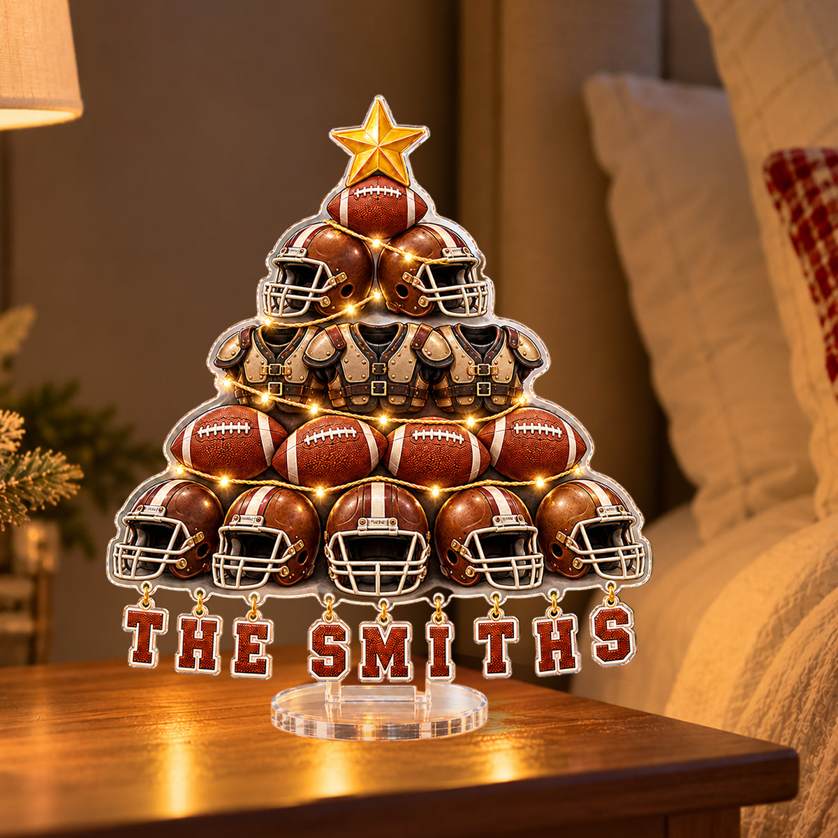 Love Football Christmas Gift For Family, Friends - Personalized Football Light Up Standee With Charms