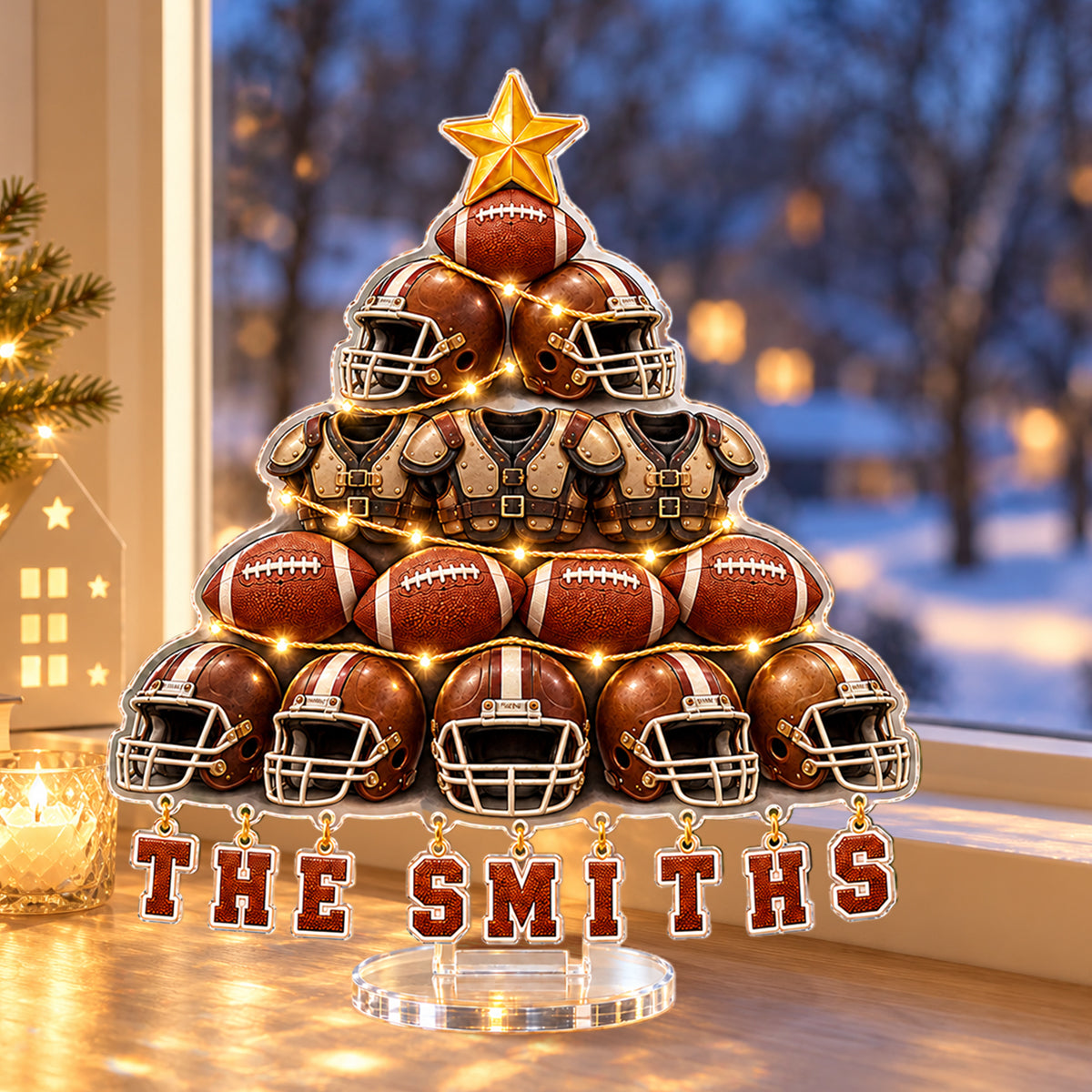 Love Football Christmas Gift For Family, Friends - Personalized Football Light Up Standee With Charms