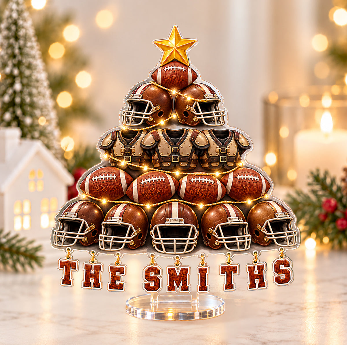 Love Football Christmas Gift For Family, Friends - Personalized Football Light Up Standee With Charms