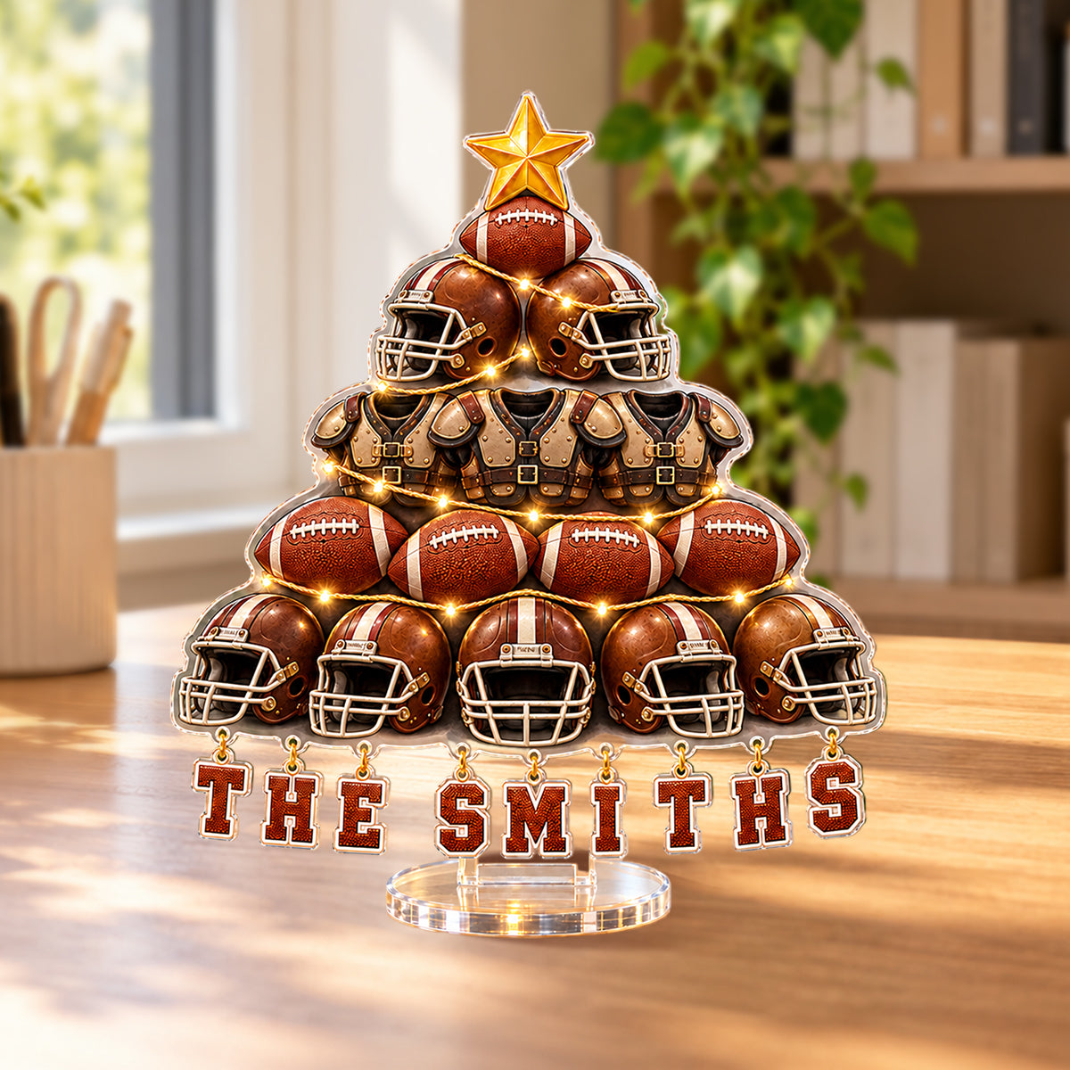 Love Football Christmas Gift For Family, Friends - Personalized Football Light Up Standee With Charms