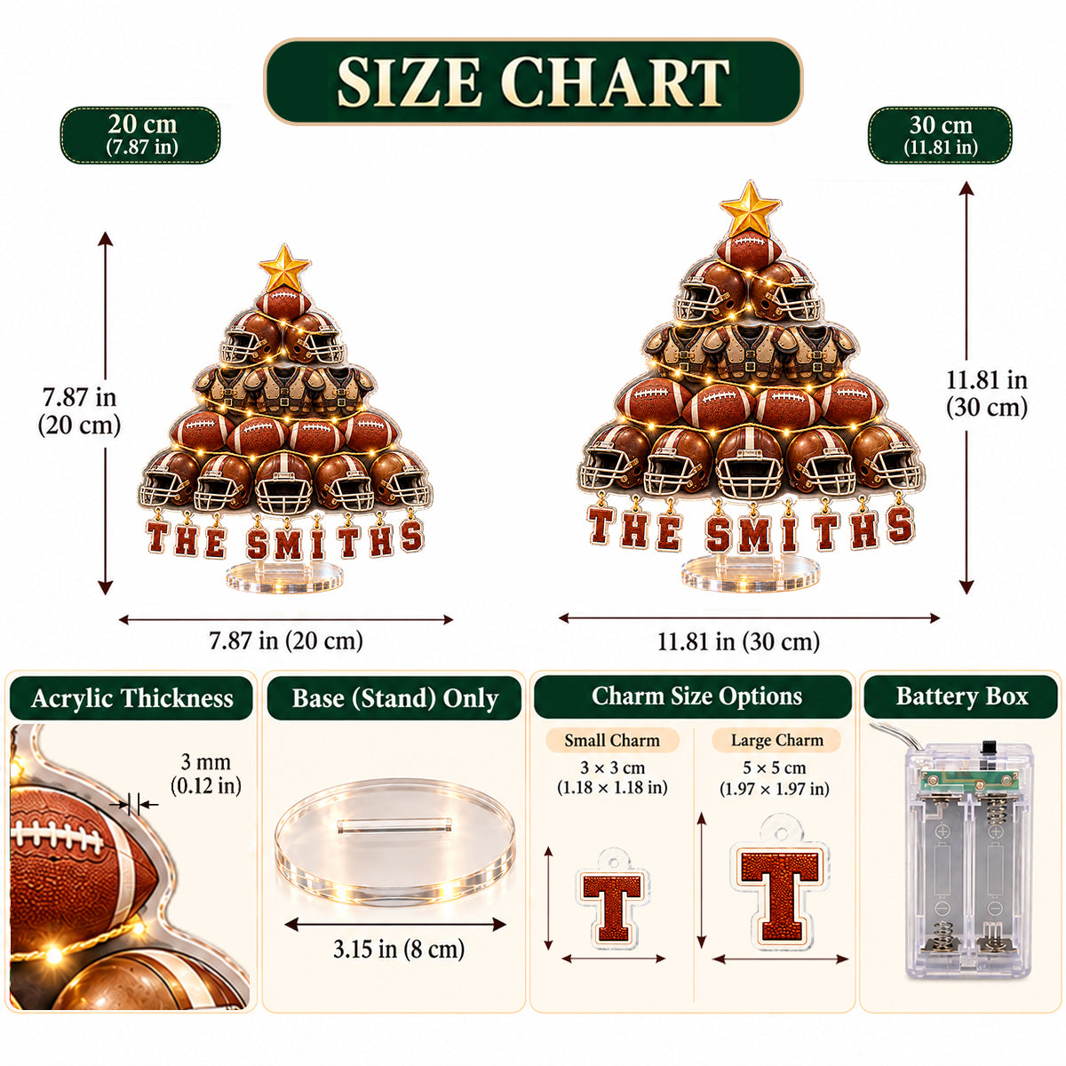 Love Football Christmas Gift For Family, Friends - Personalized Football Light Up Standee With Charms