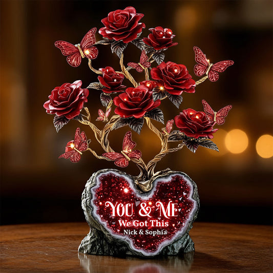Wir schaffen das! Rote Rose als Valentinstagsgeschenk – personalisierte Acrylplakette in individueller Form für Paare