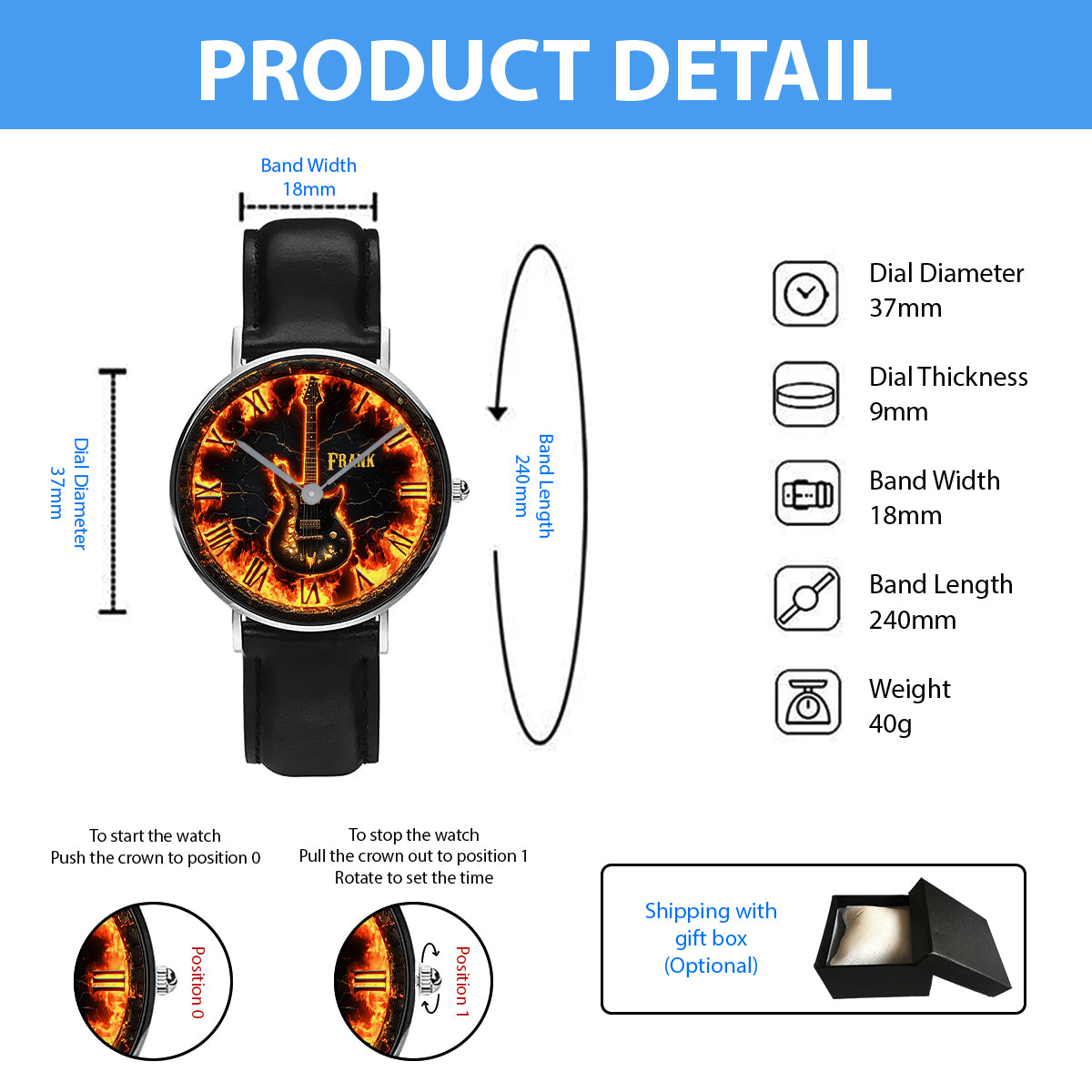 Fire Guitar – Personalisierte Gitarren-Handuhr