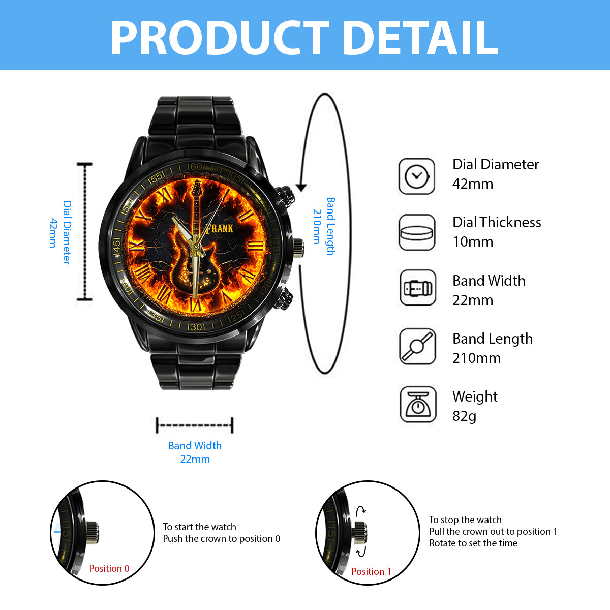 Fire Guitar – Personalisierte Gitarren-Handuhr