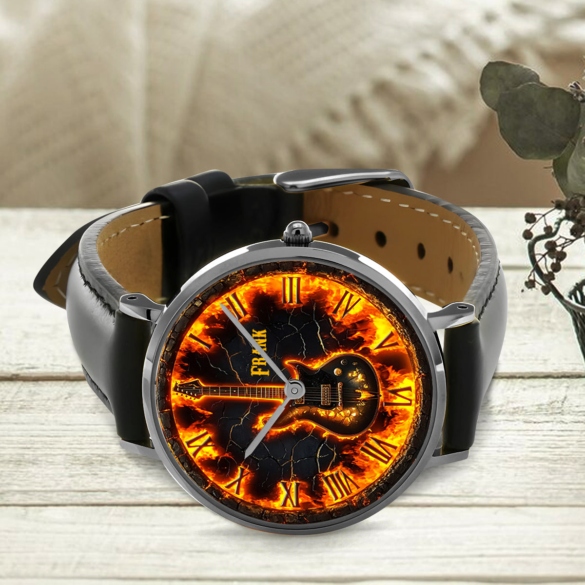 Fire Guitar – Personalisierte Gitarren-Handuhr