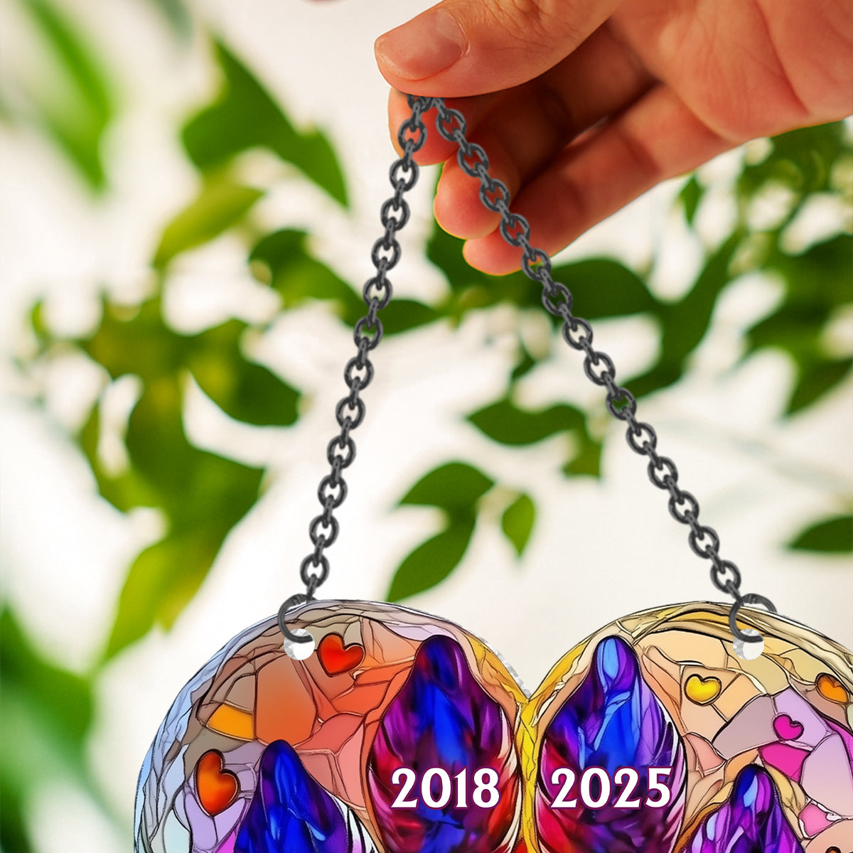 Regenbogenbrücke – Haustier-Gedenkstück – Personalisierter Hologramm-Fensterhänger mit Hunde-Gedenkmotiv