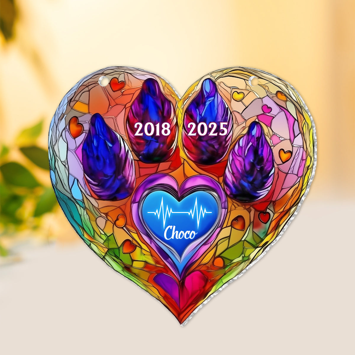 Regenbogenbrücke – Haustier-Gedenkstück – Personalisierter Hologramm-Fensterhänger mit Hunde-Gedenkmotiv