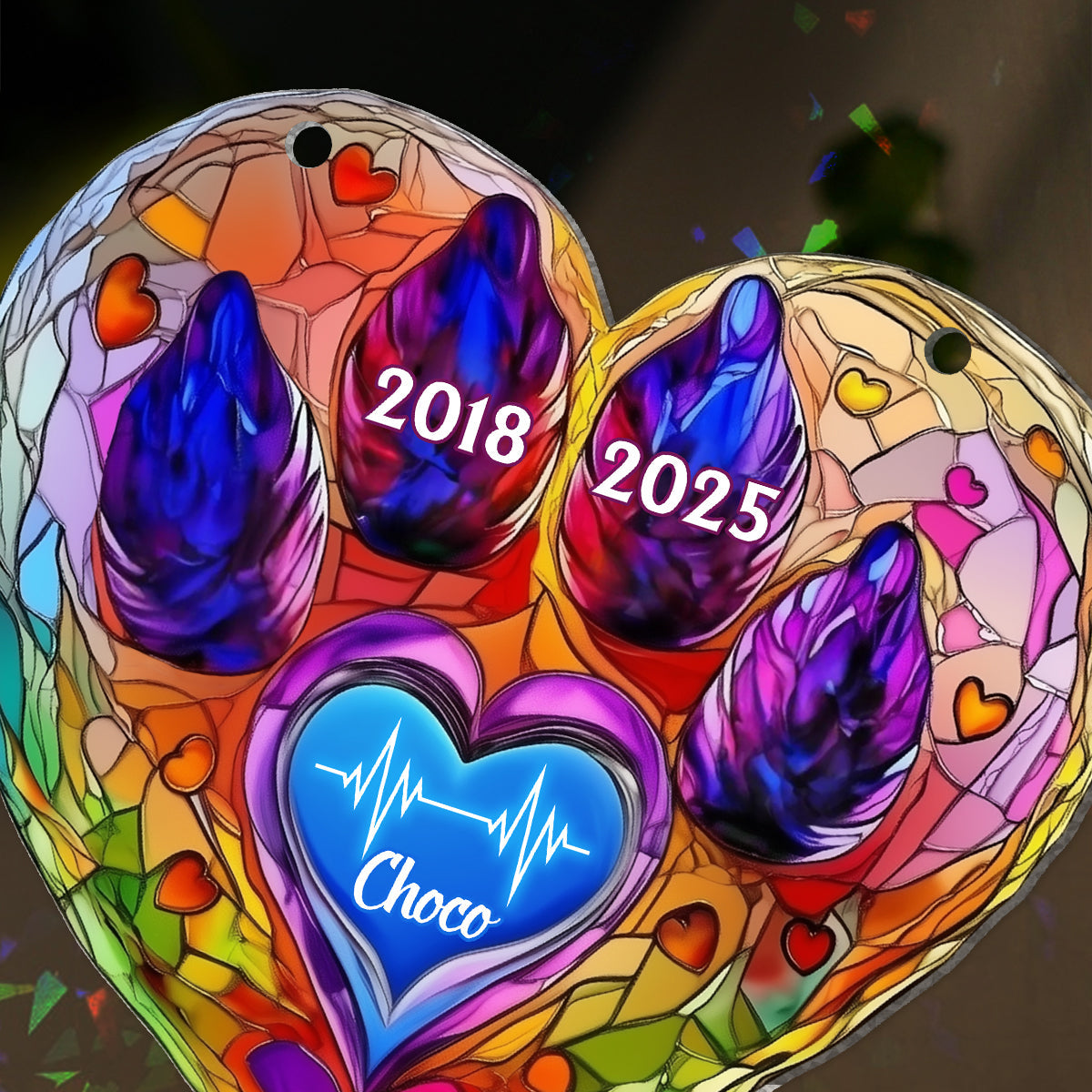 Regenbogenbrücke – Haustier-Gedenkstück – Personalisierter Hologramm-Fensterhänger mit Hunde-Gedenkmotiv