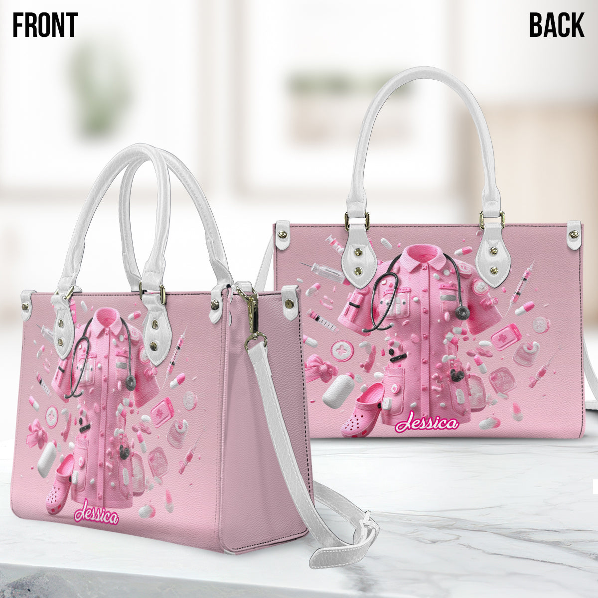 Krankenpflege ist eine Herzensangelegenheit – Personalisierte Lederhandtasche für Krankenschwestern