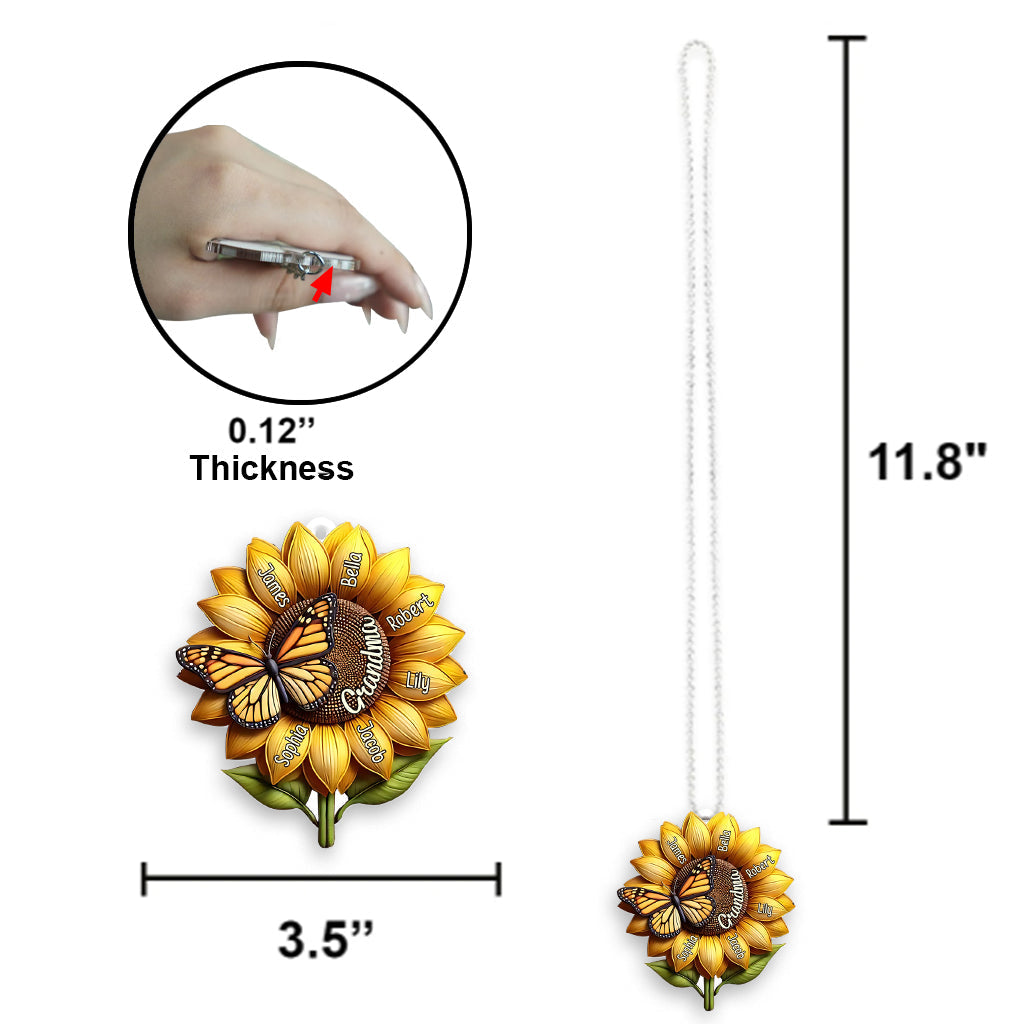 Sonnenblumen-Geschenk für Oma und Mama – Personalisierter transparenter Autoanhänger für Oma