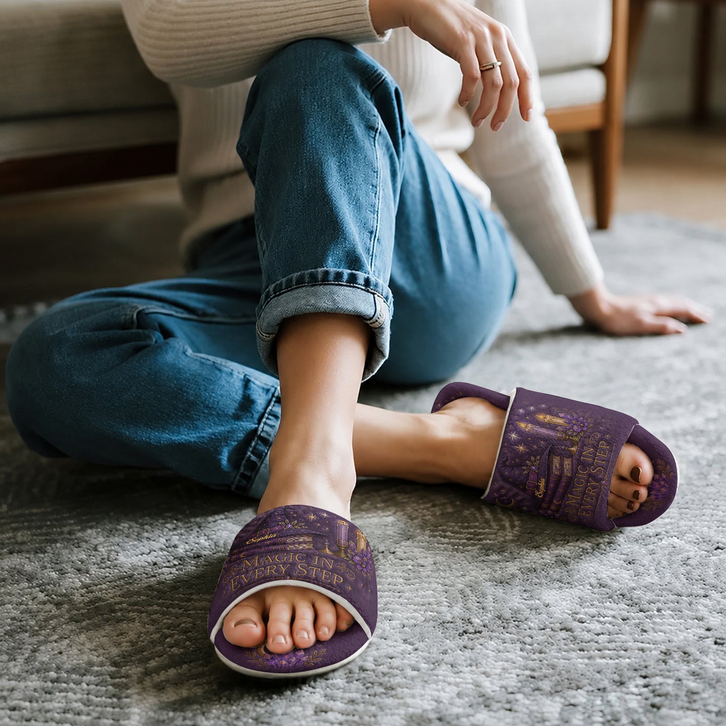 Magic In Every Step - Personalized Witch Open-Toe Slippers