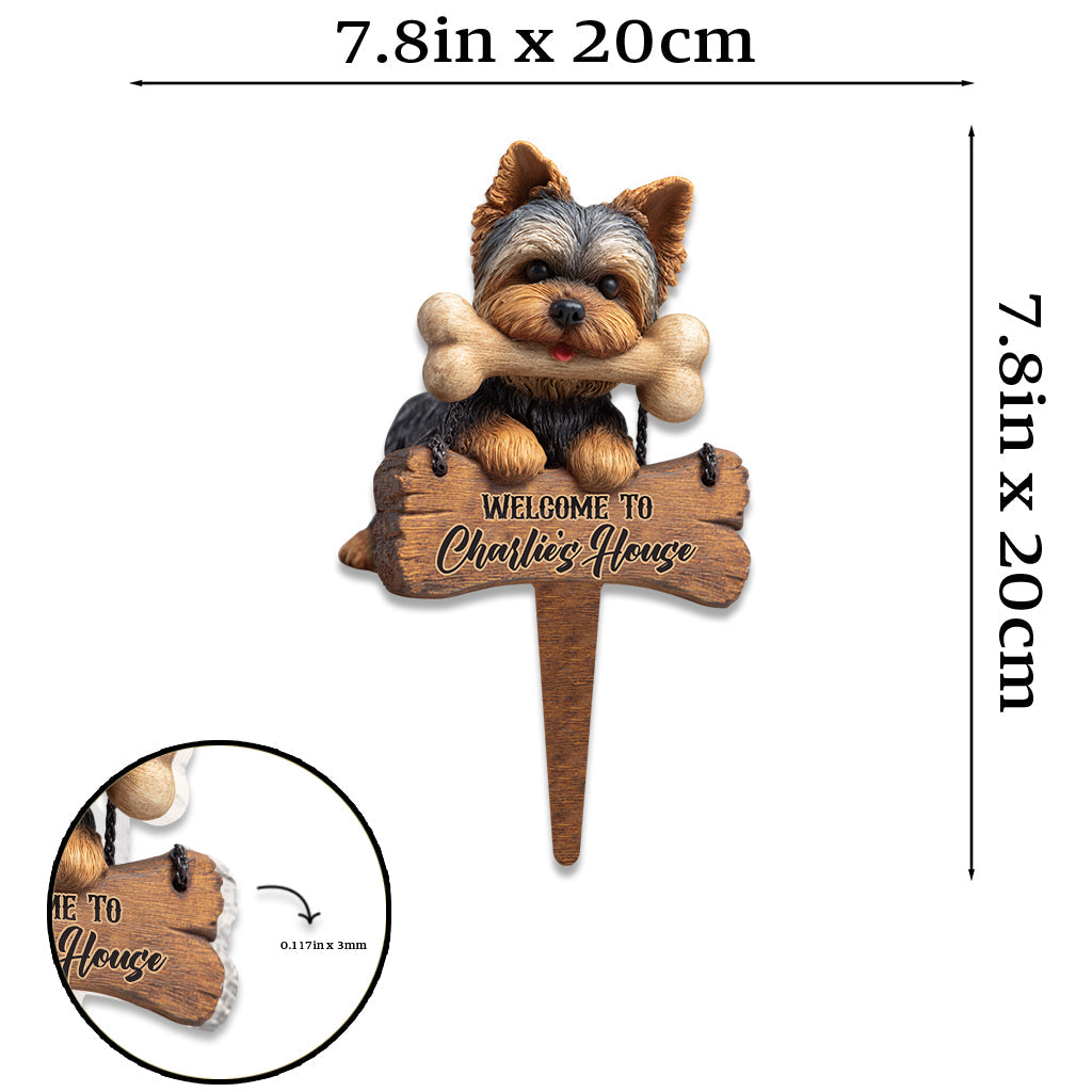 Willkommen in meinem Haus – Personalisiertes Acryl-Gartenschild mit Yorkshire Terriern