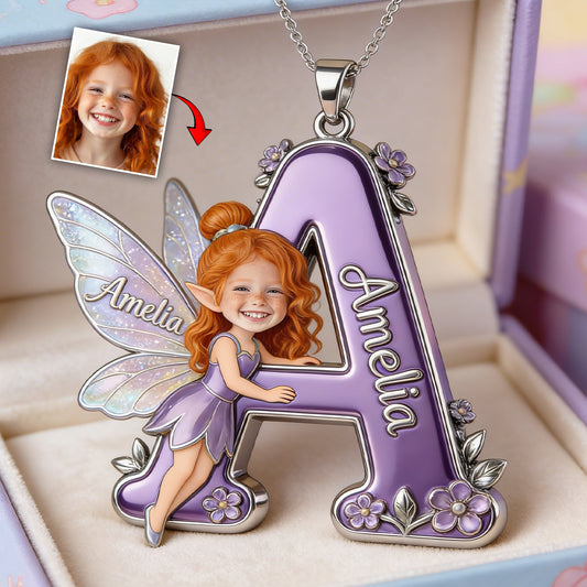 Fairy Character Alphabet Letter - Personalized Kid Shaped Metal Pendant Necklace