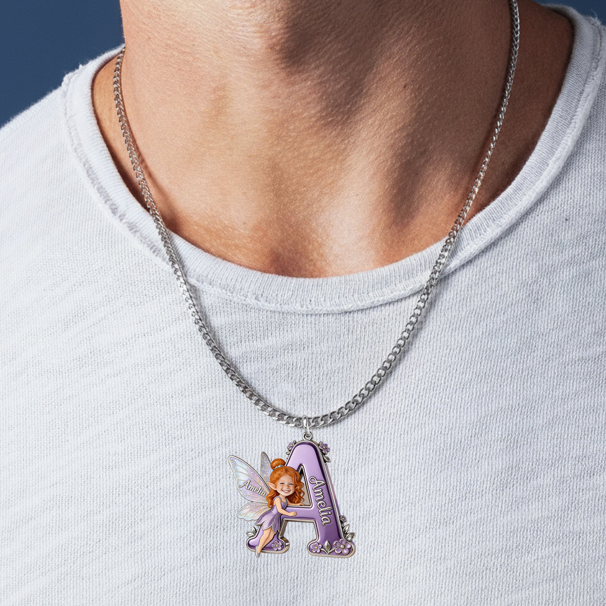 Fairy Character Alphabet Letter - Personalized Kid Shaped Metal Pendant Necklace