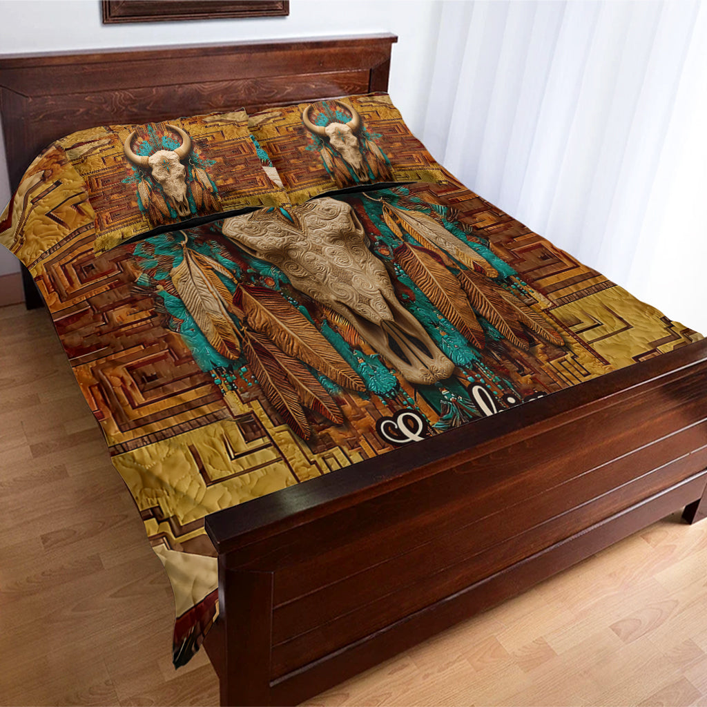 Native Bull Skull - Personalized American Indian Bedding Set
