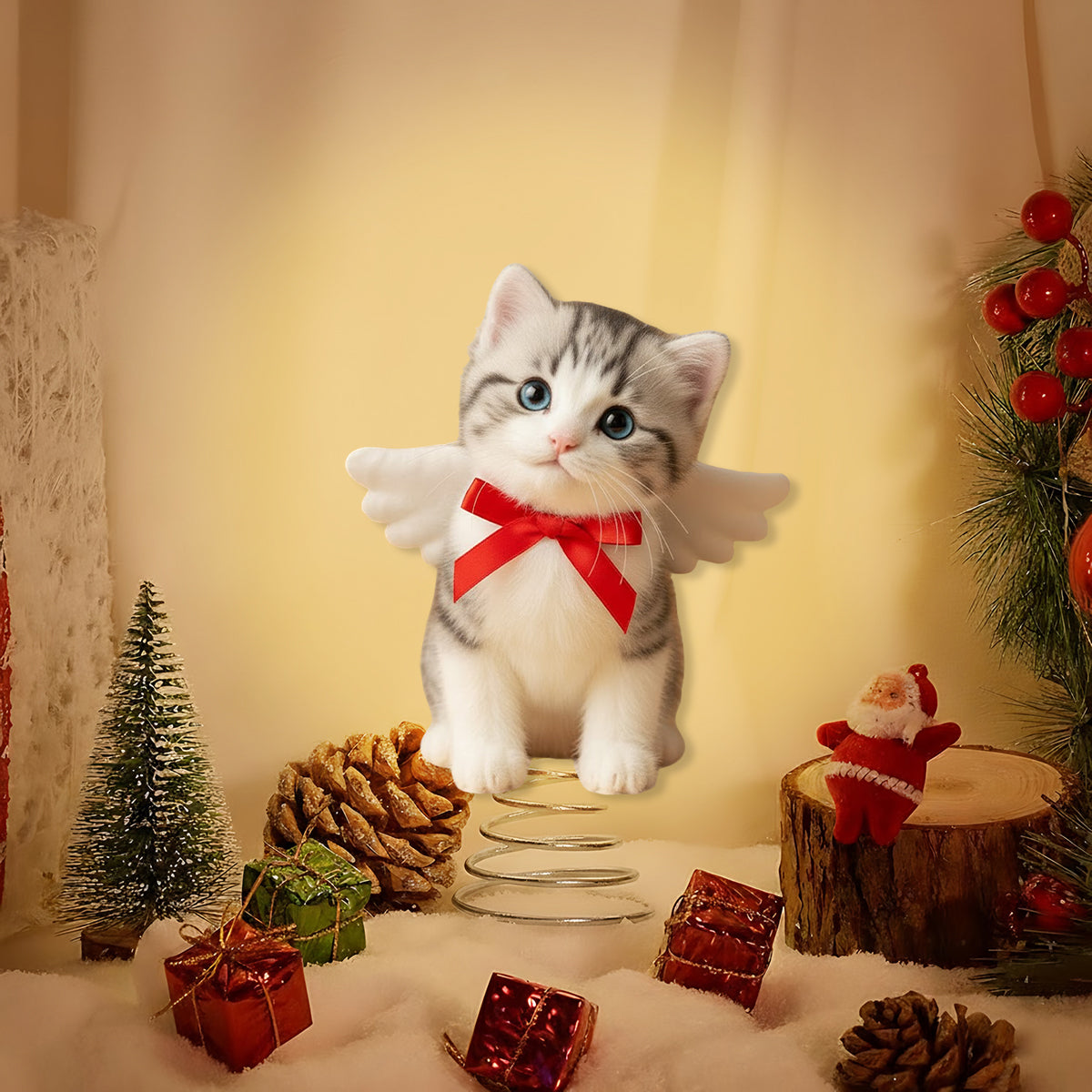 Frohe Weihnachten – Personalisierte LED-Baumspitze mit Katzenmotiv