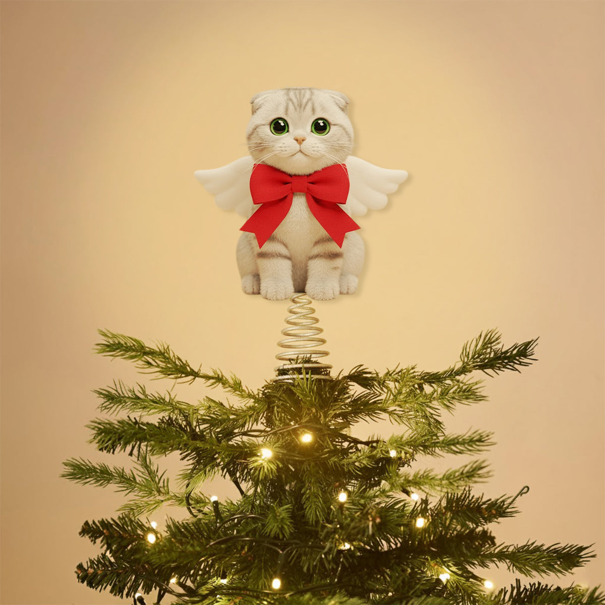 Frohe Weihnachten – Personalisierte LED-Baumspitze mit Katzenmotiv