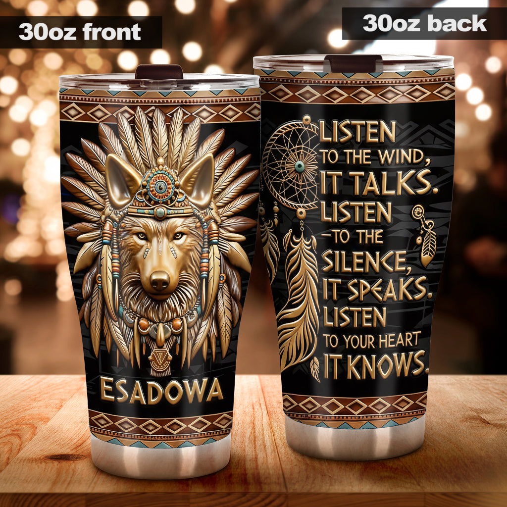 Native Pride, Native American Wolf - Personalized American Indian Tumbler