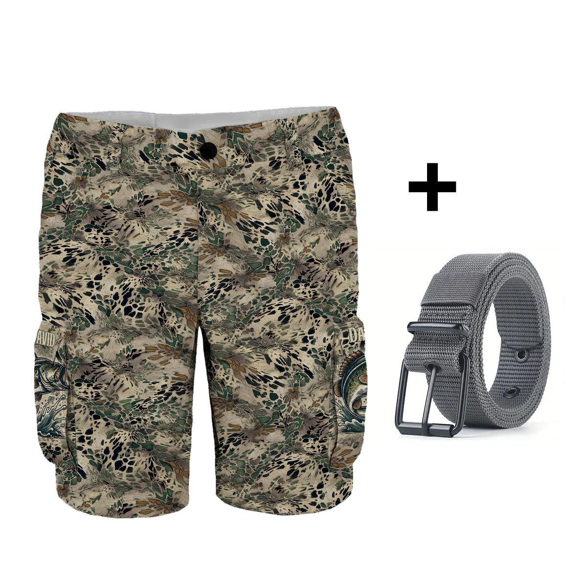 Angelgeschenk für ihn/Ehemann/Vater... - Personalisierte Angel-Cargoshorts mit Gürtel
