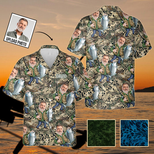 Lustiges Angelgeschenk für ihn/Ehemann/Vater..., Foto personalisierbar - Personalisiertes Angel-Hawaiihemd