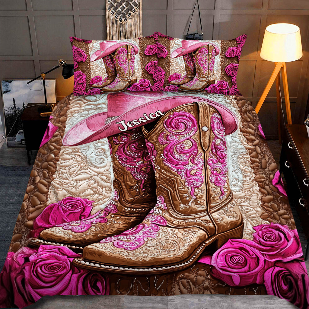 Pinke Cowboystiefel - Personalisiertes Cowgirl-Bettwäscheset