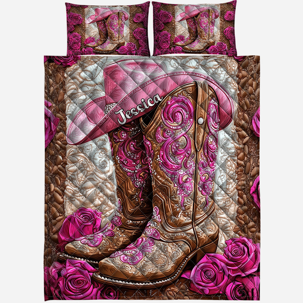 Pinke Cowboystiefel - Personalisiertes Cowgirl-Bettwäscheset