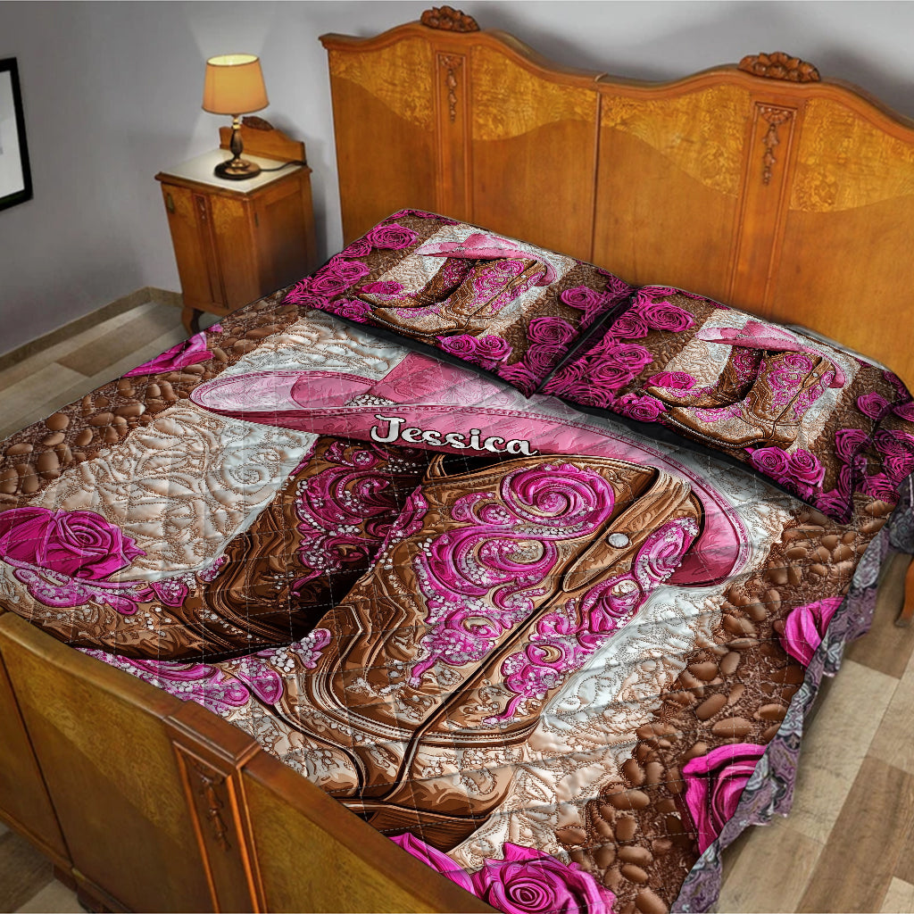 Pinke Cowboystiefel - Personalisiertes Cowgirl-Bettwäscheset