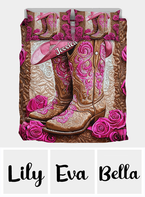 Pinke Cowboystiefel - Personalisiertes Cowgirl-Bettwäscheset