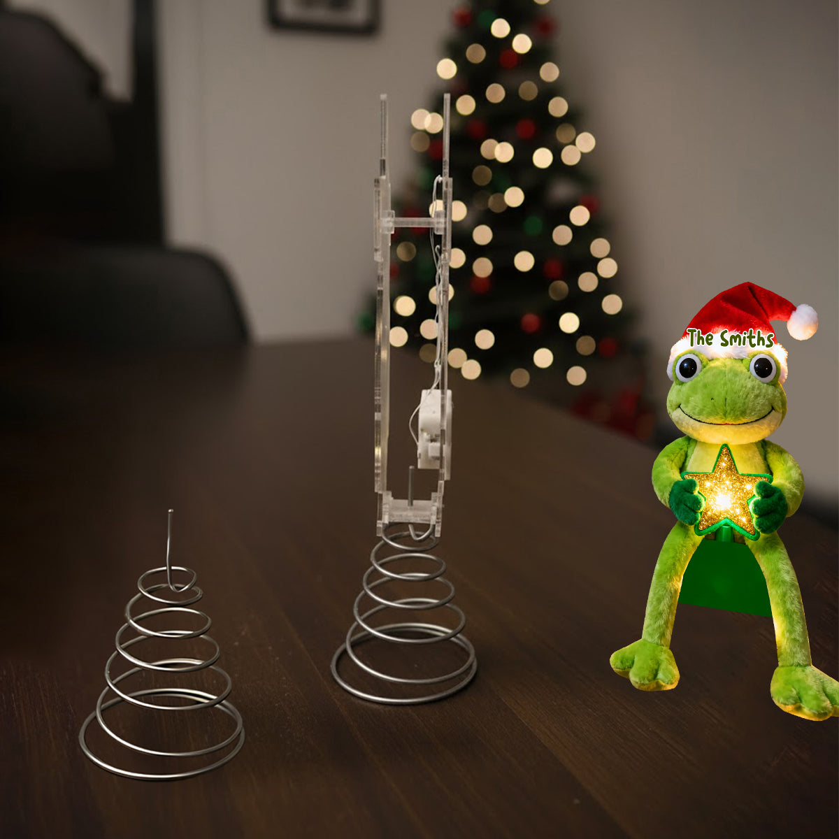 Green Christmas - Personalized Frog LED Light Tree Topper