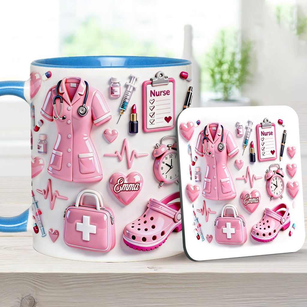 Krankenschwesterleben – Personalisierte Tasse und Untersetzer mit Krankenschwestermotiv