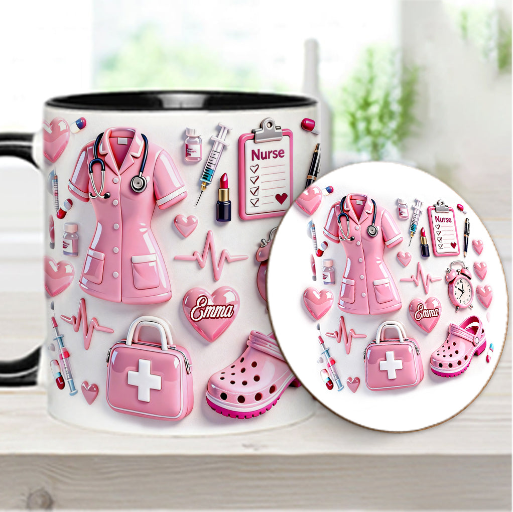 Krankenschwesterleben – Personalisierte Tasse und Untersetzer mit Krankenschwestermotiv