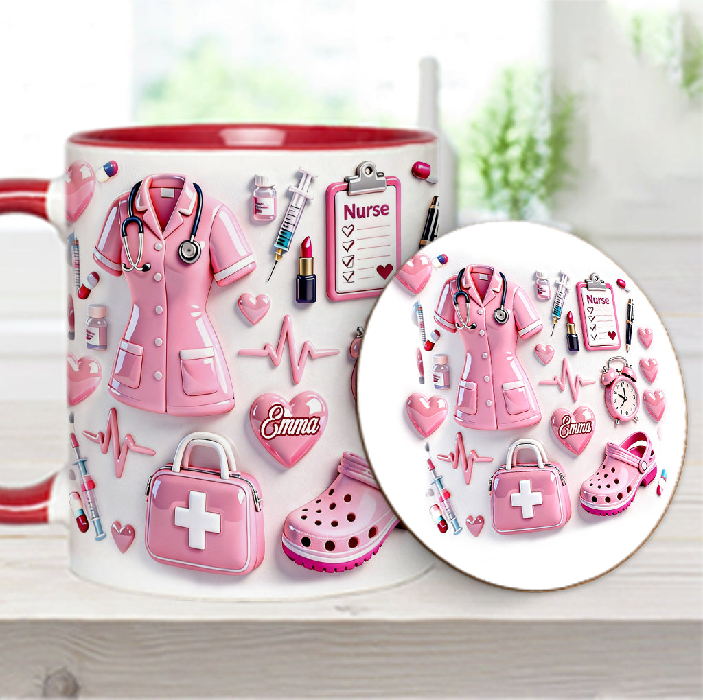 Krankenschwesterleben – Personalisierte Tasse und Untersetzer mit Krankenschwestermotiv
