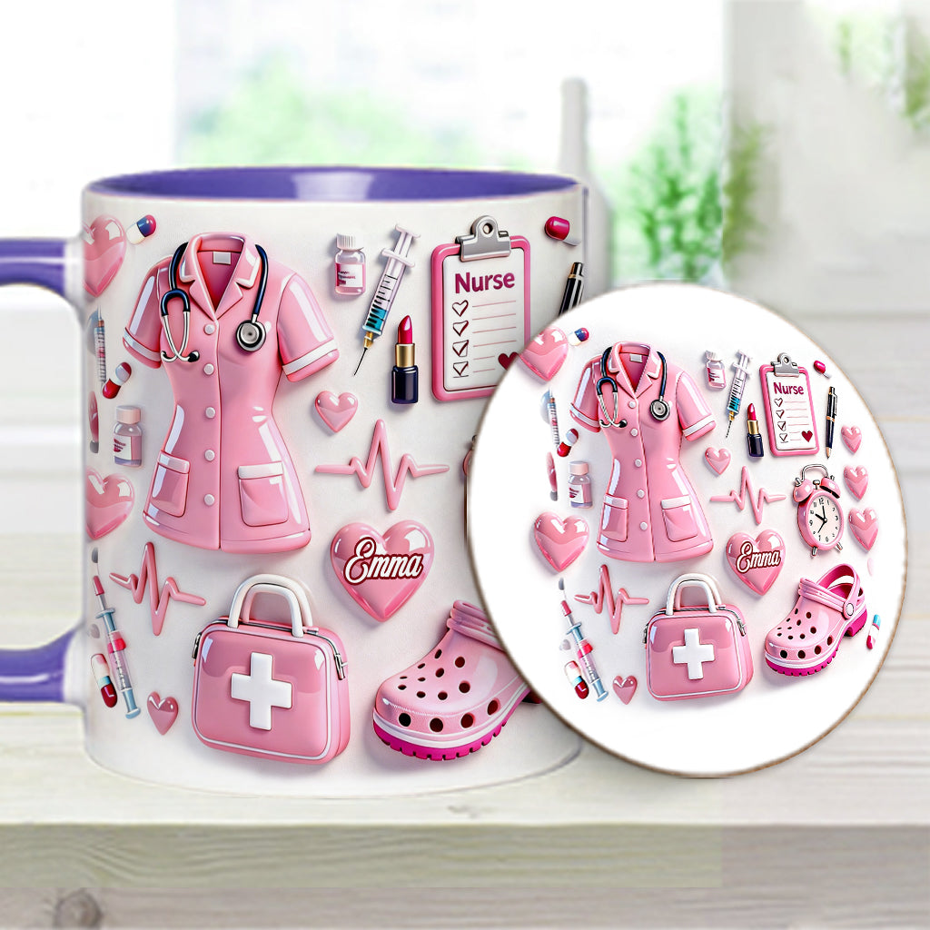 Krankenschwesterleben – Personalisierte Tasse und Untersetzer mit Krankenschwestermotiv