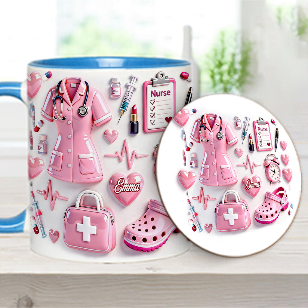 Krankenschwesterleben – Personalisierte Tasse und Untersetzer mit Krankenschwestermotiv