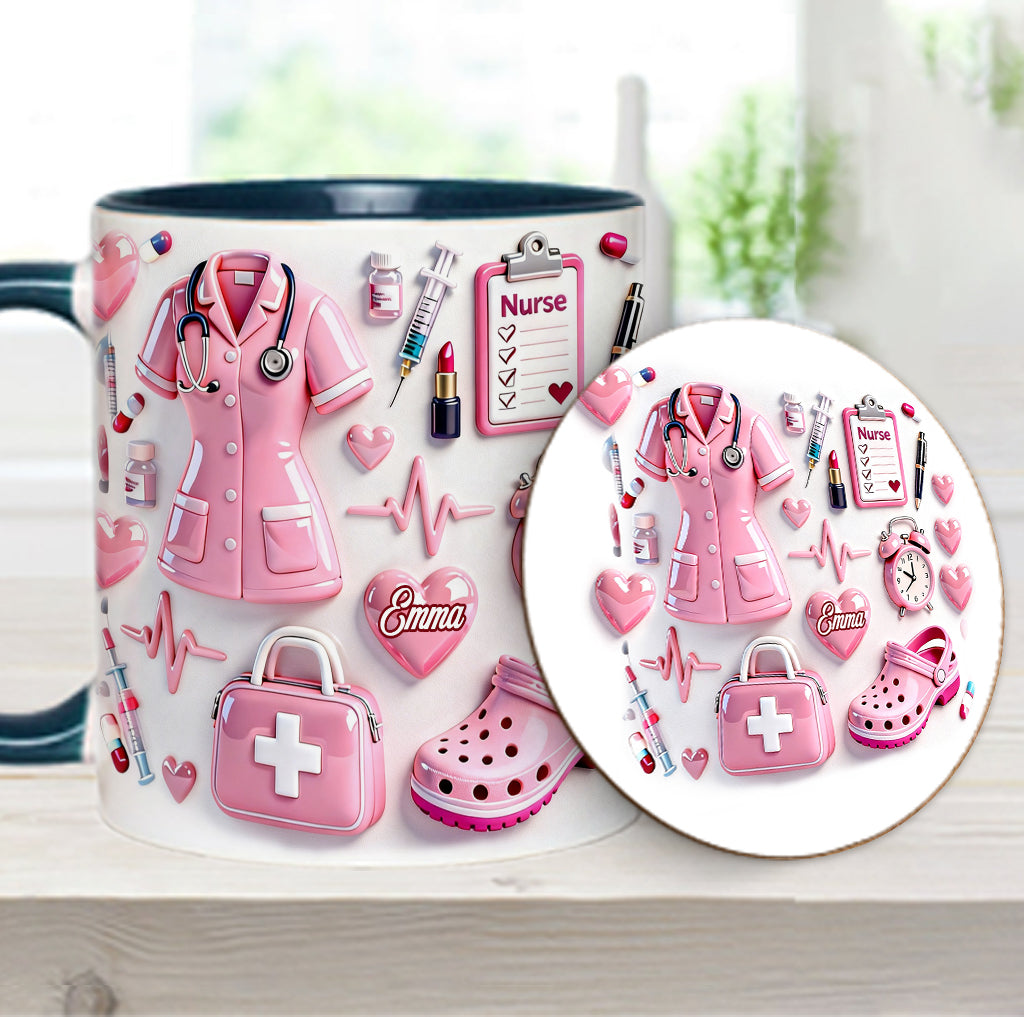 Krankenschwesterleben – Personalisierte Tasse und Untersetzer mit Krankenschwestermotiv