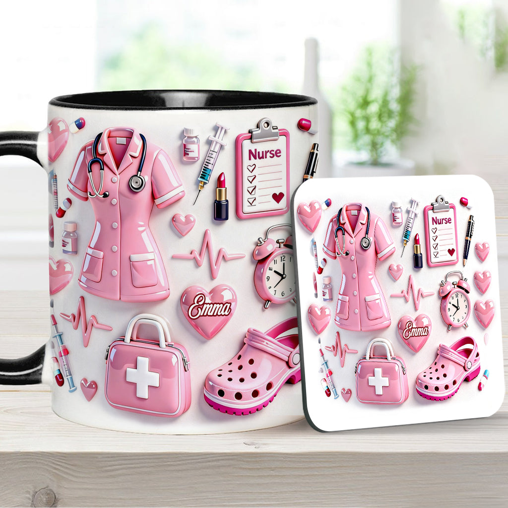 Krankenschwesterleben – Personalisierte Tasse und Untersetzer mit Krankenschwestermotiv