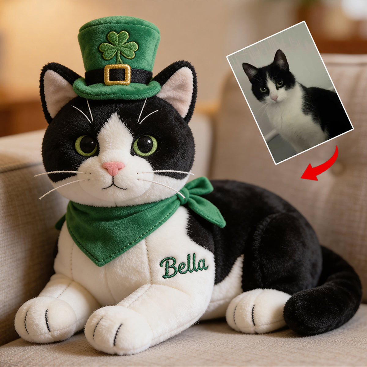 Custom Any Photo - Celebrate St. Patrick's Day - Personalized Dog Premium Faux Fur Pillow