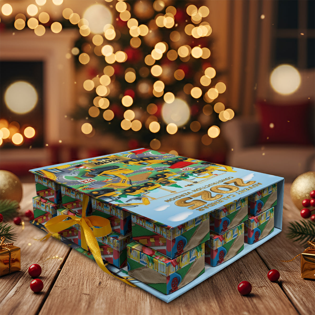 Construction Version - Personalized Kid Folded Advent Calendar With Ornaments