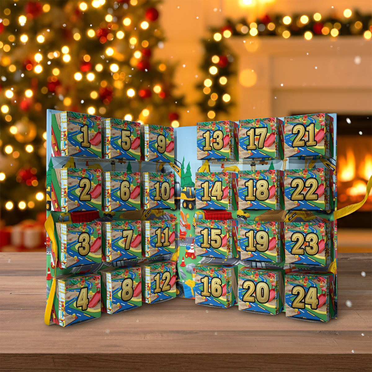 Construction Version - Personalized Kid Folded Advent Calendar With Ornaments