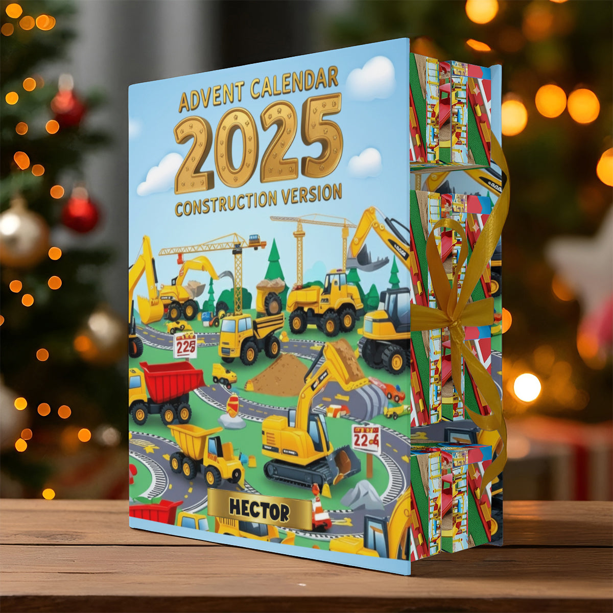 Construction Version - Personalized Kid Folded Advent Calendar With Ornaments