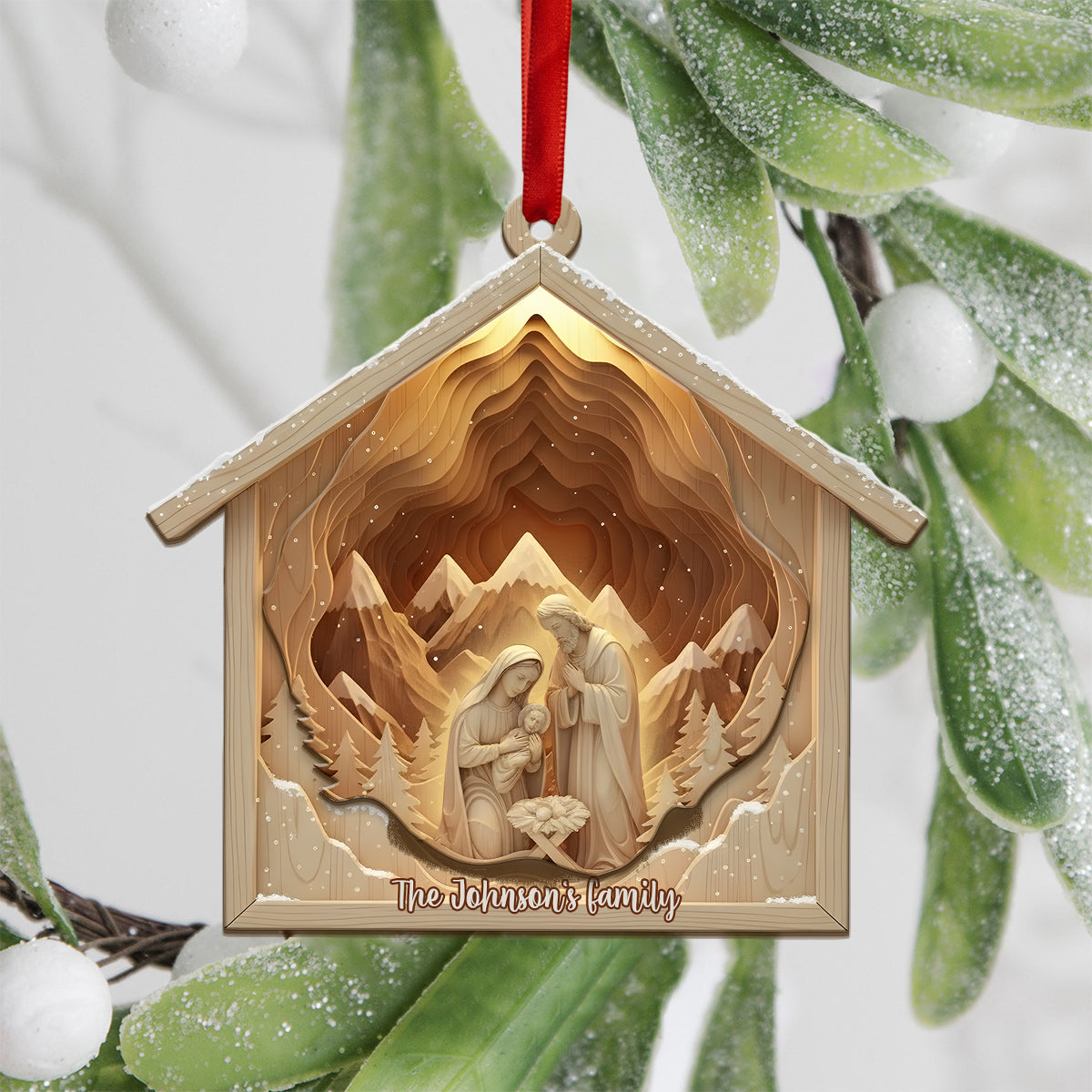 Weihnachtskrippe Jesus – Personalisierter christlicher zweilagiger Holzschmuck