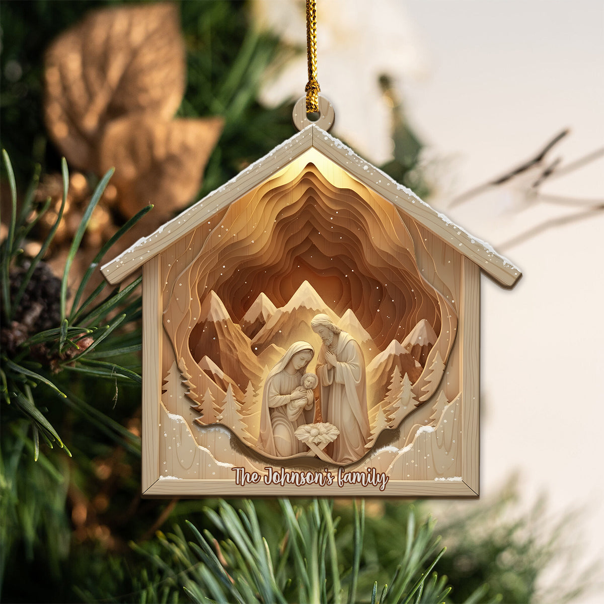 Weihnachtskrippe Jesus – Personalisierter christlicher zweilagiger Holzschmuck
