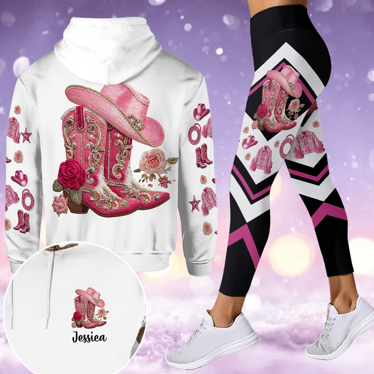 Cowgirl-Stiefel – Personalisierter Cowgirl-Hoodie und Leggings