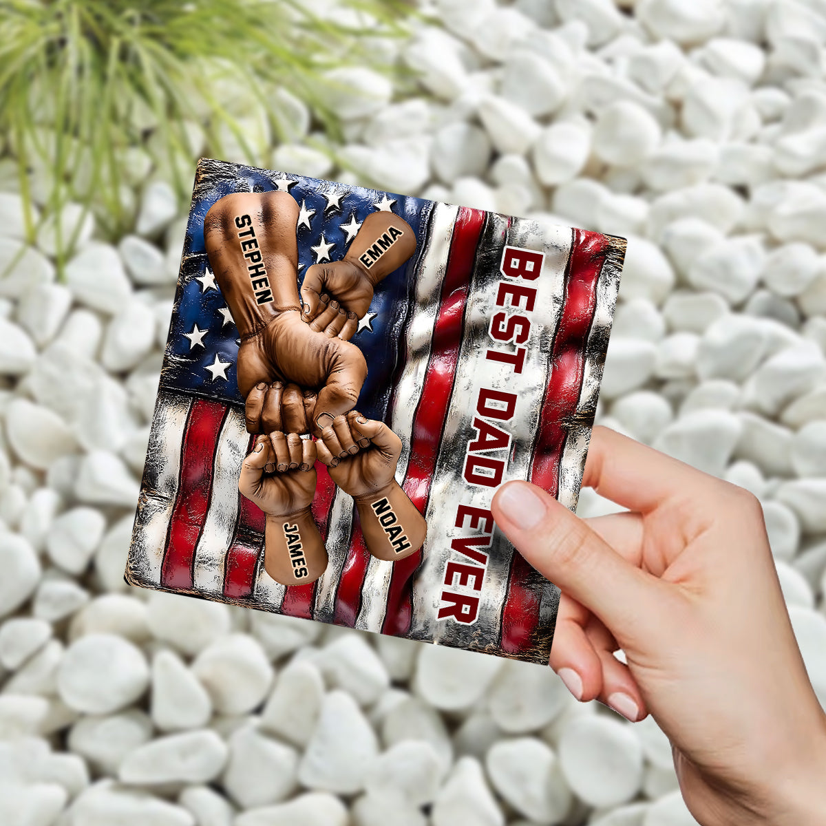 Bester Papa aller Zeiten – Personalisierter quadratischer Stein für Vater