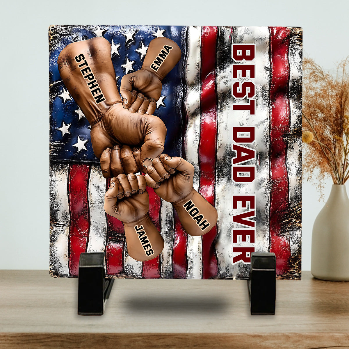 Bester Papa aller Zeiten – Personalisierter quadratischer Stein für Vater