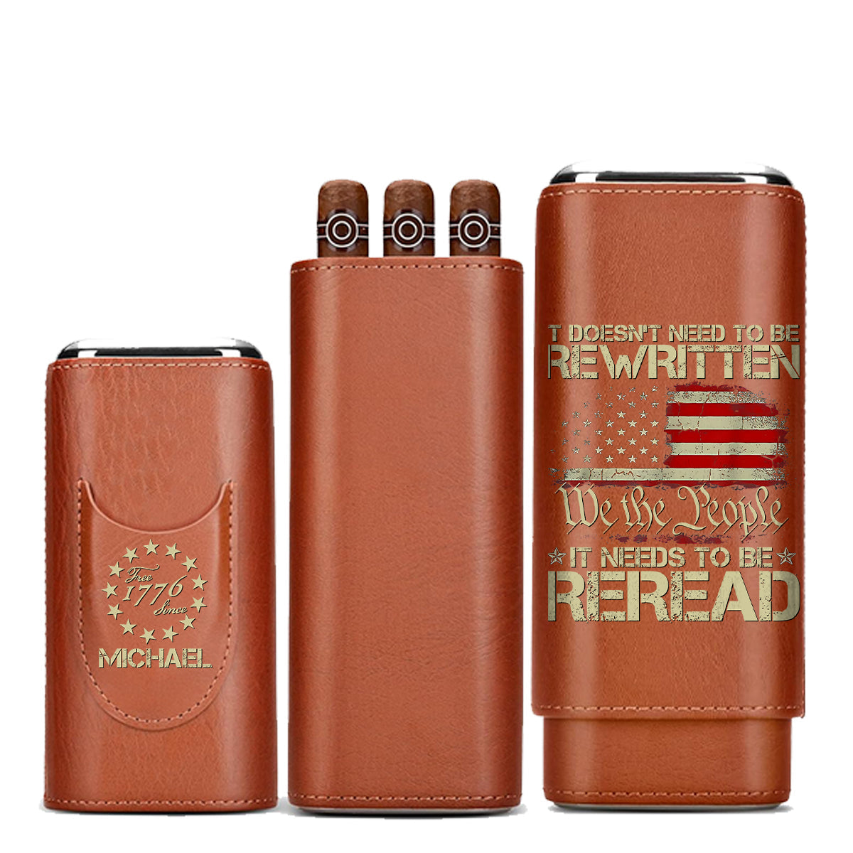 Wir, das Volk – Personalisierter Humidor aus Leder zum Unabhängigkeitstag/4. Juli