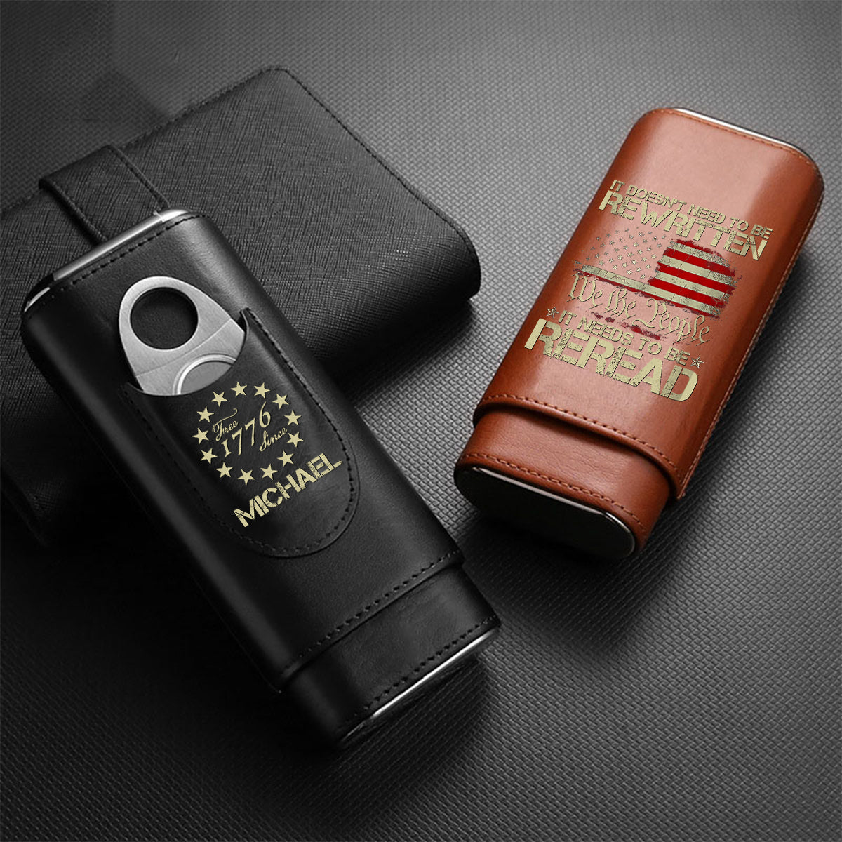 Wir, das Volk – Personalisierter Humidor aus Leder zum Unabhängigkeitstag/4. Juli