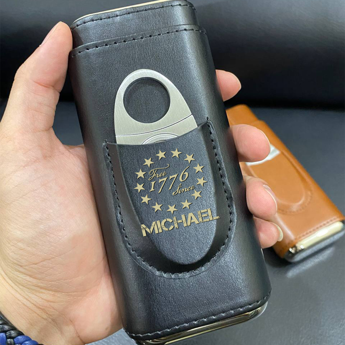 Wir, das Volk – Personalisierter Humidor aus Leder zum Unabhängigkeitstag/4. Juli